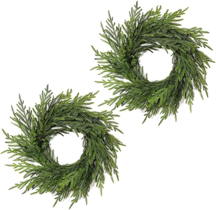 WBHome 18" Norfolk Pine Wreath for Front Door, Real Touch Artificial Green Wreath Greenery Realis... | Amazon (US)