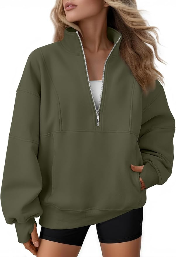 AUTOMET Women's Quarter Zip Oversized Sweatshirt Fleece Mock Neck Pullover | Amazon (US)