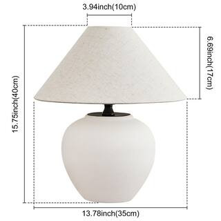 Deyidn 15.75 in. White Ceramic Classic, Transitional Table Lamp with Natural Linen Shade H-2001-W... | The Home Depot