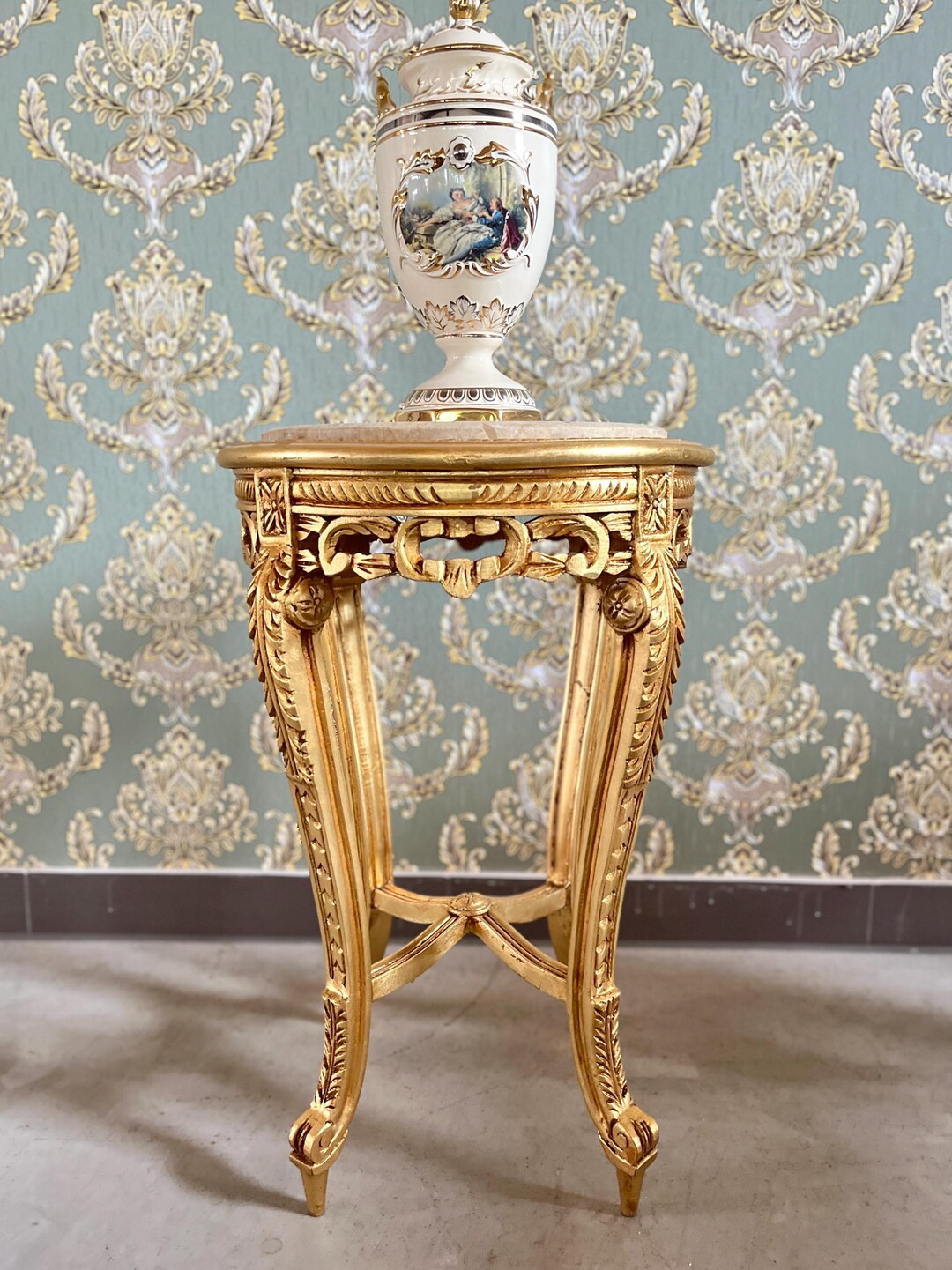 Side Table French Louis Antique Style With Marble Slab Top Coffee Table Retro Baroque Style in Go... | Etsy (US)