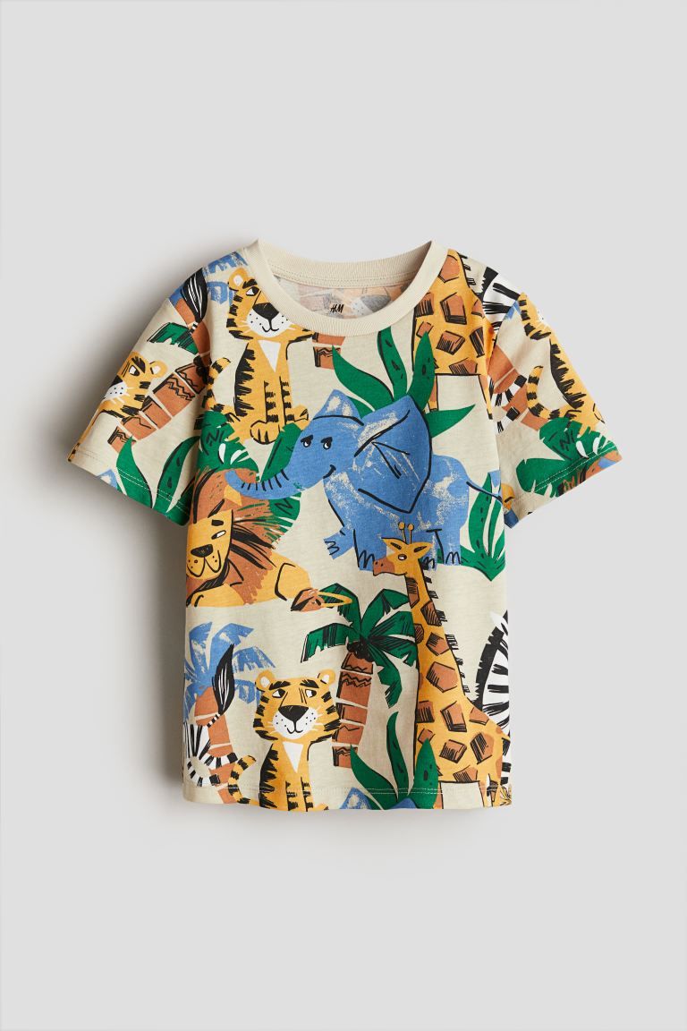 Printed T-shirt - Light beige/animals - Kids | H&M US | H&M (US + CA)