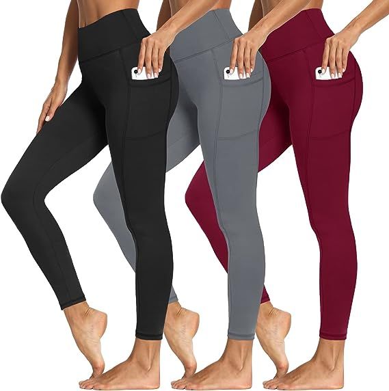 SYRINX 3 Packs Leggings with Pockets for Women, Soft High Waisted Tummy Control Workout Yoga Pant... | Amazon (US)