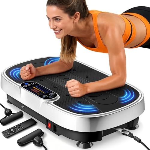 Vibration Plate Exercise Machine for Weight Loss and Lymphatic Drainage - 330lbs Capacity Vibrating Platform for Home Gym Workout, Full Body Shaker Pilates Equipment with Loop Bands for Women and Men | Amazon (US)