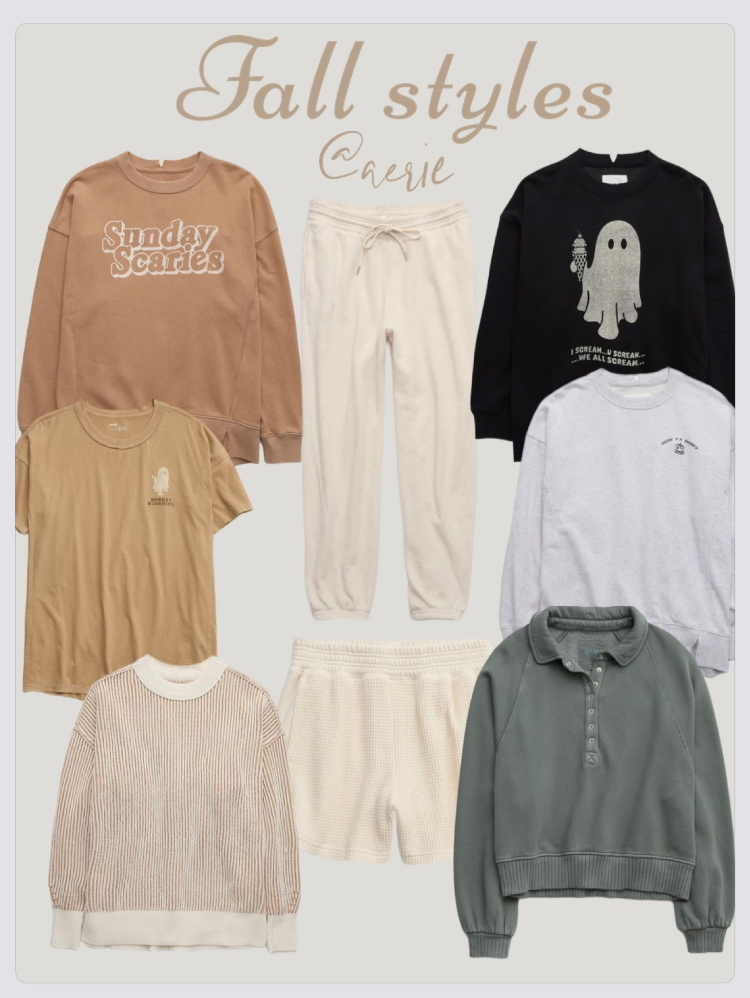Cute Cozy, Fall + Halloween looks On sale now @aerie 🫶🏼🎃🍂 

•Loungewear sets 
•Halloween shirts 
•Halloween sweatshirts 
•Fall Sweatshirts • fall outfit inspo • cozy fall outfit ideas 

#LTKsalealert #LTKSeasonal #LTKSale