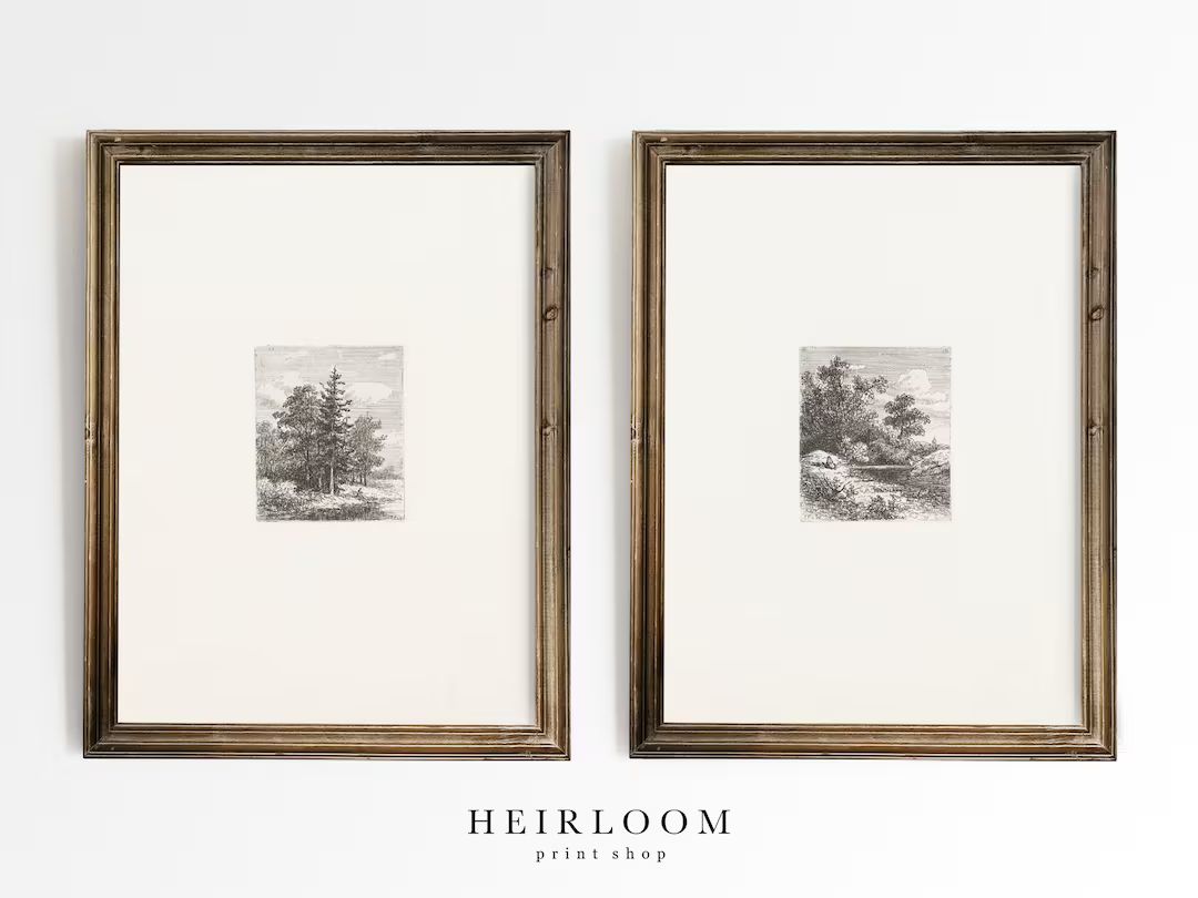 Vintage Etching Print Set | Dutch Art | MAILED ART PRINTS | Forest Etchings | Etsy (US)