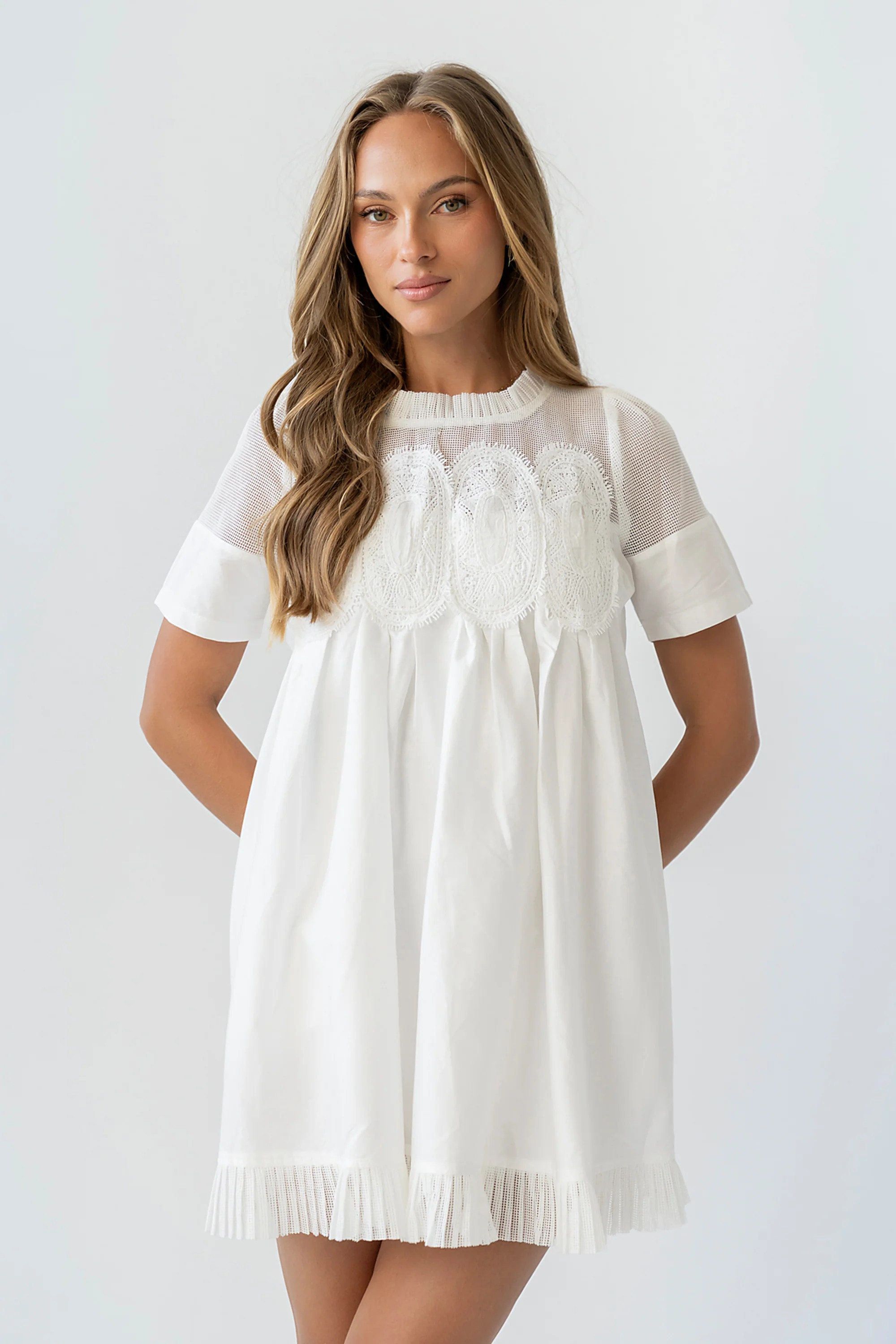 Russel Mesh Mini Dress in Off White | Böhme US