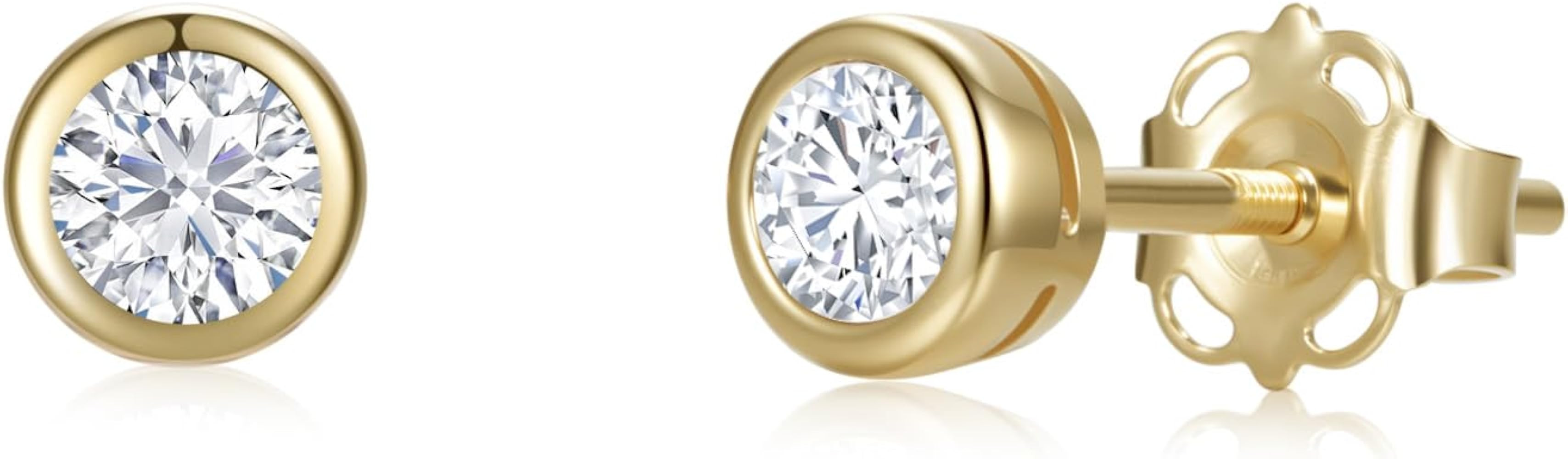 0.25 to 0.5 Carat Bezel Set Lab Grown Diamond Stud Earrings for Women in Solid 14k Gold | Amazon (US)