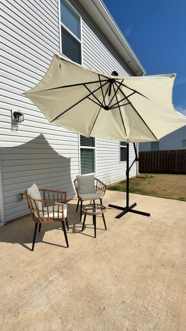 Backyard setup is officially my new favorite place to relax 🤍 this patio set is so comfy and instantly upgraded my space. I paired it with this umbrella and it just brings everything together perfectly ☀️ if you’ve been wanting to elevate your outdoor area, this is it!

#LTKHome #LTKFinds #OutdoorLiving #PatioInspo #BackyardVibes #HomeDecorFinds #LTKStyle #SpringRefresh

#LTKSaleAlert #LTKHome #LTKmomlife