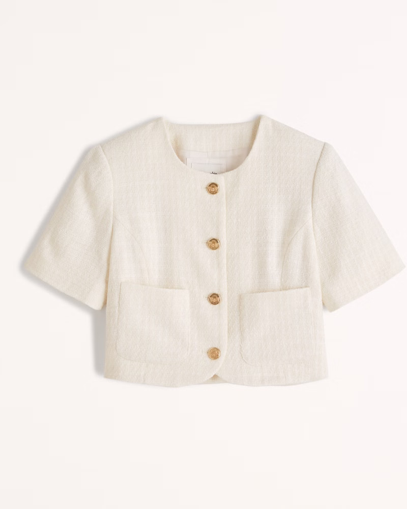 Short-Sleeve Cropped Tweed Jacket | Abercrombie & Fitch (US)