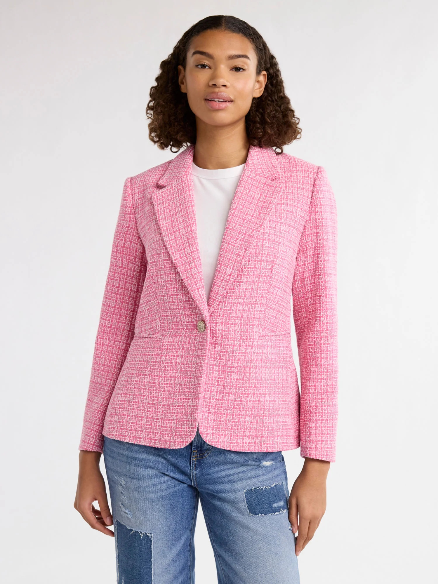 Free Assembly Women’s Single Breasted Tweed Blazer, Sizes XS-XXXL - Walmart.com | Walmart (US)