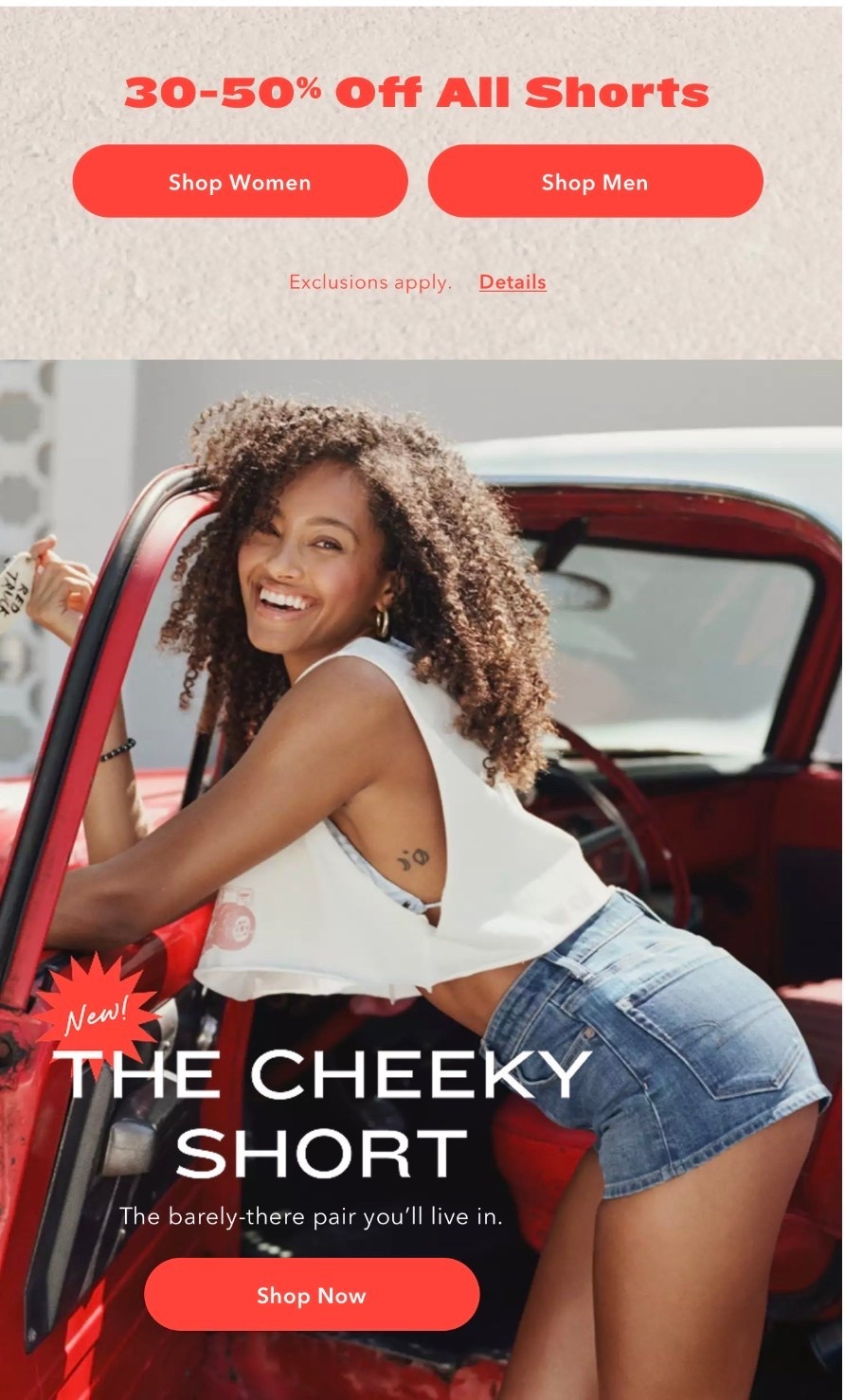 30-50% off all shorts @American Eagle Outfitters 🦅