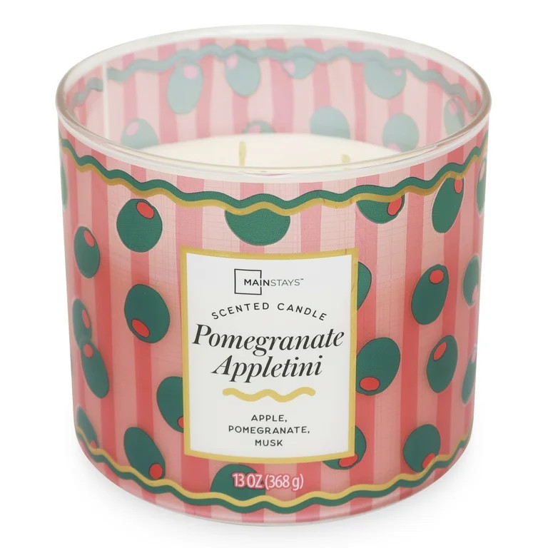 Mainstays 3-Wick Pomegranate Appletini Fragrance Candle with a Decorative wrap, 13-Ounce | Walmart (US)