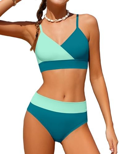 Girls Swimsuit V Neck Bikini Set Color Block with Cover Up 3Pcs Bathing Suits | Amazon (US)