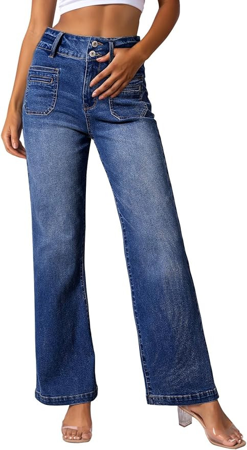 Sidefeel Womens Jeans High Waist Trendy 2024 Stretchy Flared Wide Leg Pockets Front Bootcut Casua... | Amazon (US)