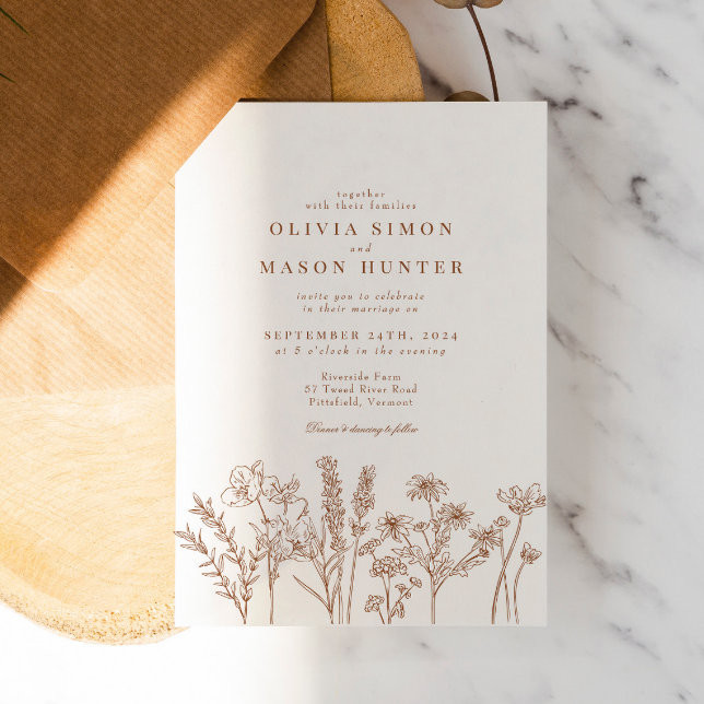 Elegant Boho Wildflower Burnt Orange Wedding Invitation | Zazzle | Zazzle