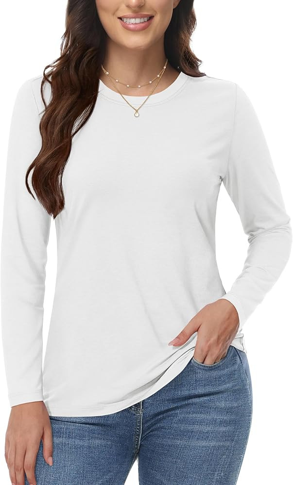 YUCOLEN Long Sleeve Shirts for Women Cotton Crewneck Casual T-Shirts Soft Basic Tee Long Sleeve T... | Amazon (US)