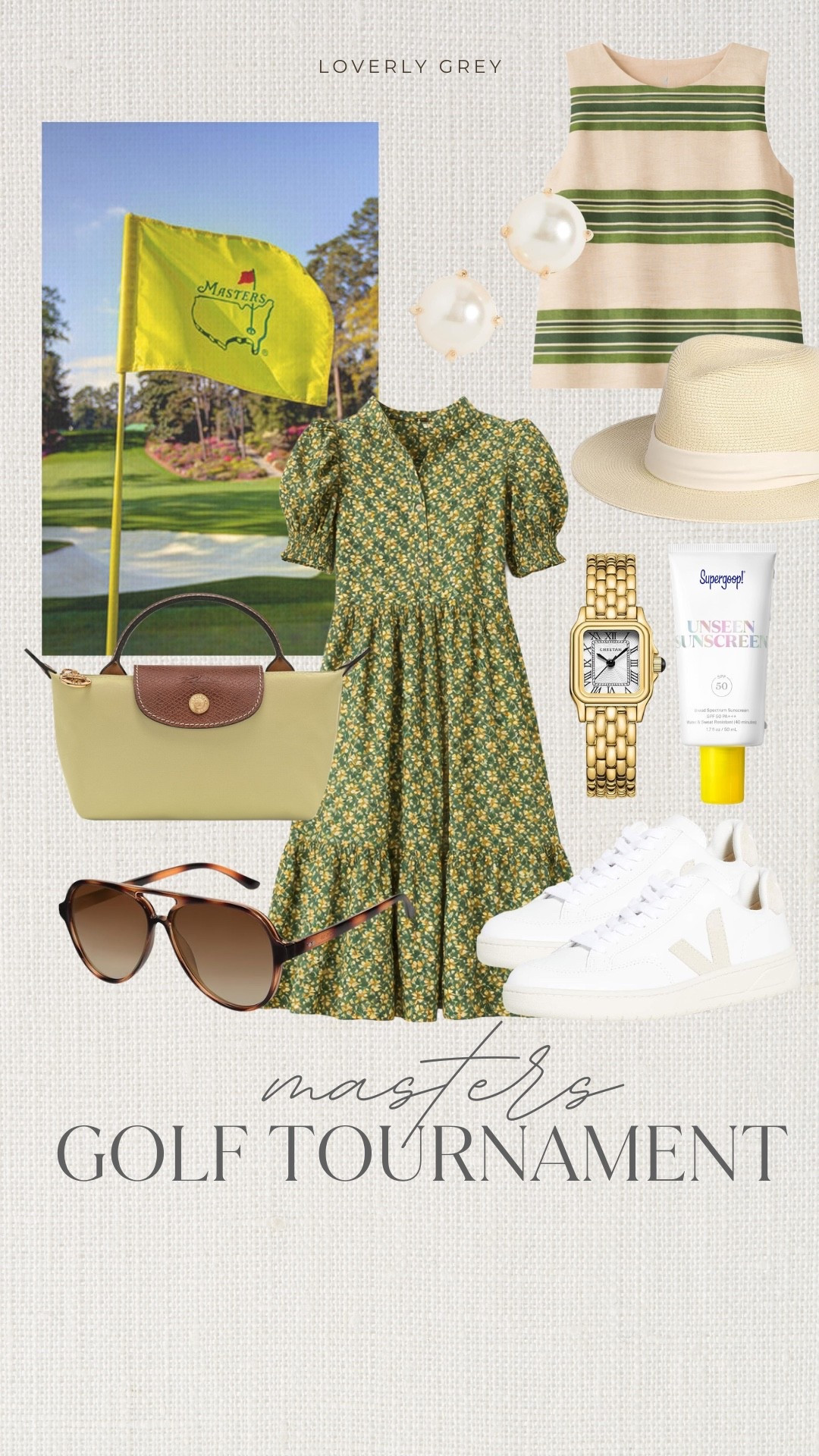 The masters golf tournament is right around the corner! Here are the things I would wear and bring along with me for the big event! A Tuckernuck dress paired with veja sneakers and a longchamp purse. Accessorize with sunglasses, a gold watch, and pearl earrings!

#LTKSeasonal #LTKootd #LTKgrwm