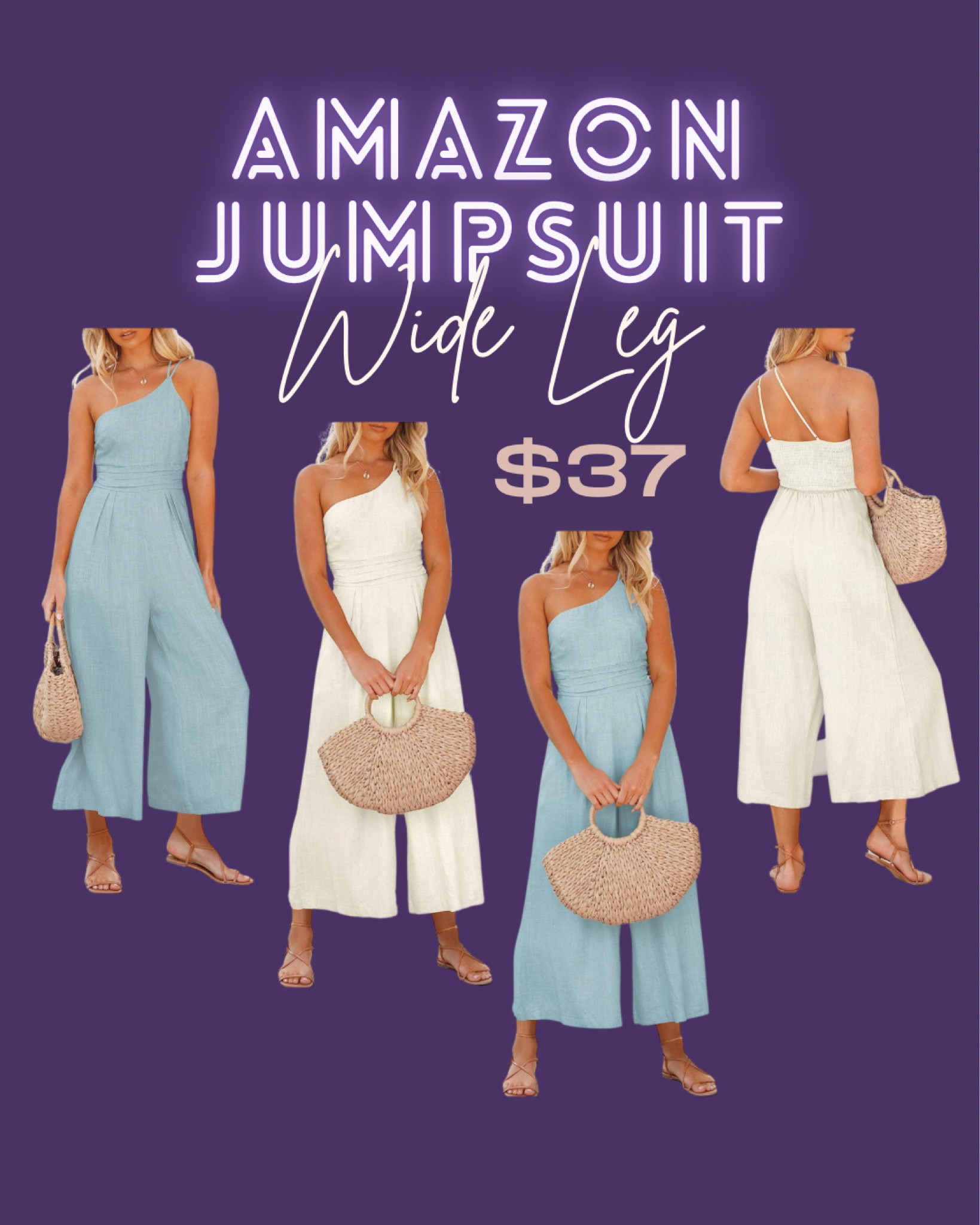 Wide leg one shoulder summer jumpsuit!  ✨ 

Great for any outdoor event, dinner date, casual wedding, brunch… beach, vacation.. dress up or down. Wide legs make this a comfortable summer essential!  

#LTKunder50 #LTKstyletip #LTKSeasonal