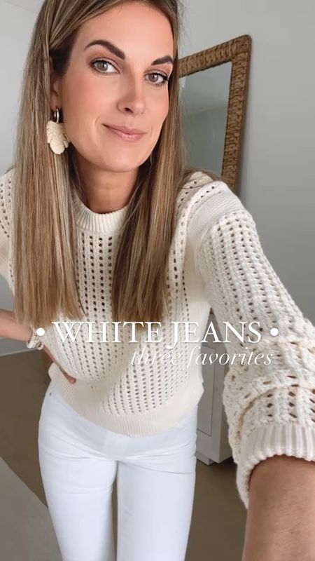 White jeans - all tall friendly!  Use code RACHELXSPANX on the first two pairs.  

1. Wearing xs tall in the sweater and jeans. Small in the cami. 

2. Small tall in the jeans. Small in the top (part of a set). 

3. 26 long jeans - true to size. Wearing small in the sweater.  A little oversized.

#LTKStyleTip #LTKOver40 #LTKVideo