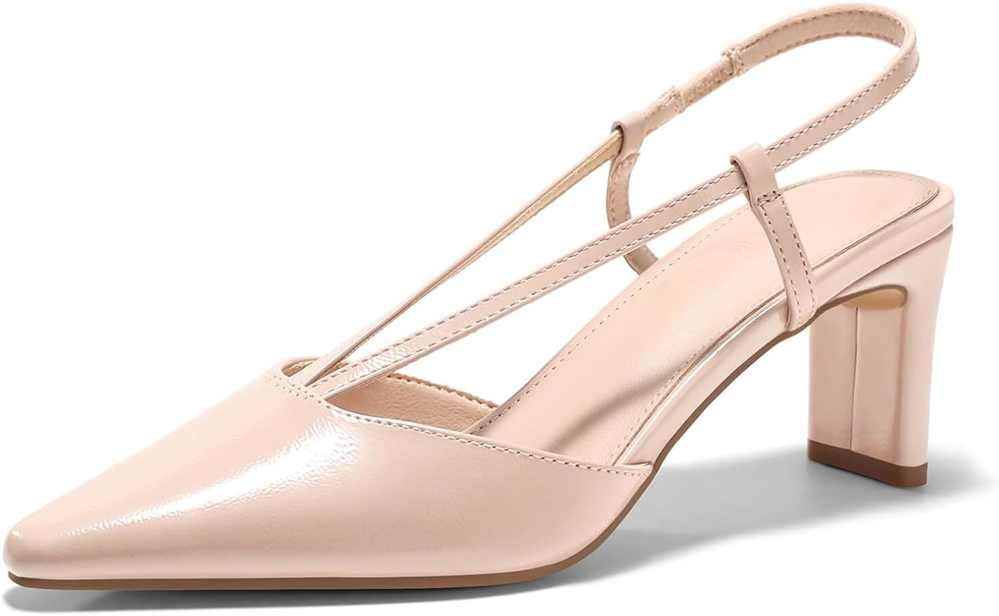 Coutgo Womens Low Chunky Heels Slingback Pumps Closed Pointed Toe V-Strap Slip On Wedding Party D... | Amazon (US)