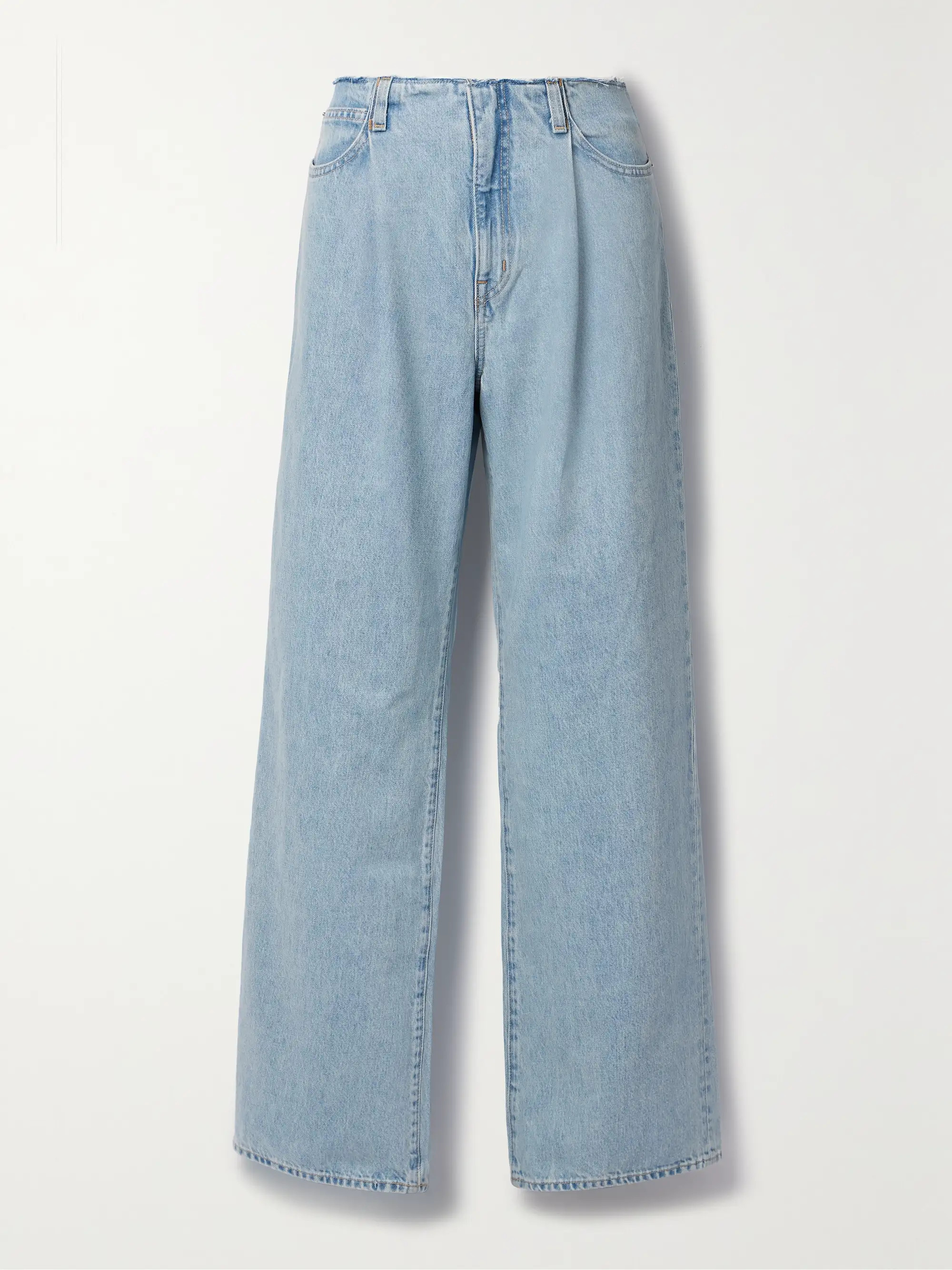 SLVRLAKE + NET SUSTAIN Kennedy pleated frayed high-rise wide-leg organic jeans | NET-A-PORTER | NET-A-PORTER (US)