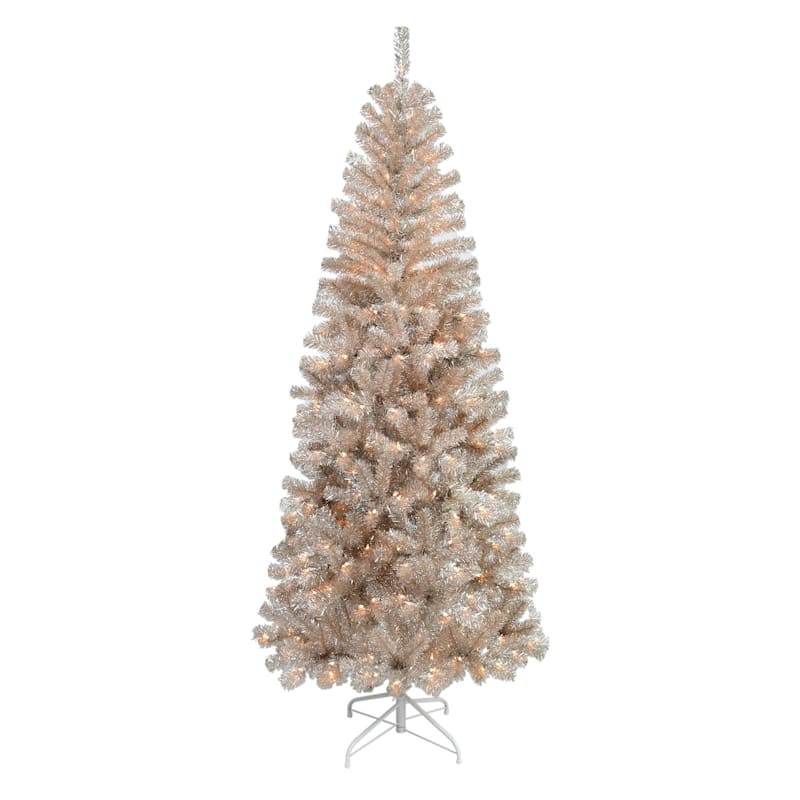 (B38) Pre-Lit Champagne Tinsel Christmas Tree, 7' | At Home