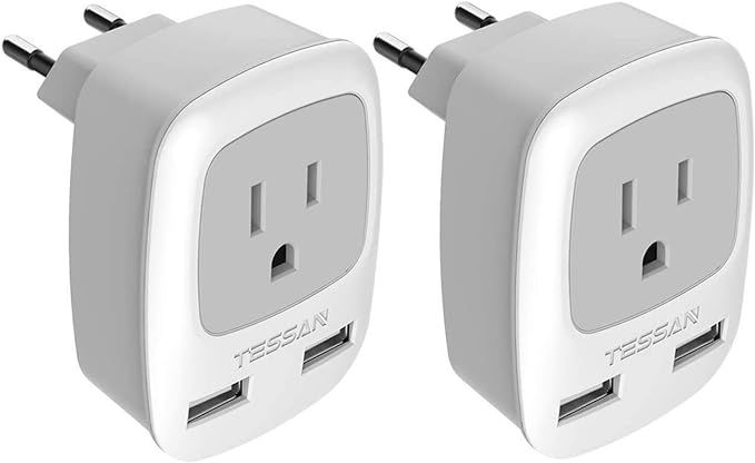 European Travel Plug Adapter 2 Pack, TESSAN International Power Outlet Adaptor with 2 USB, Type C... | Amazon (US)