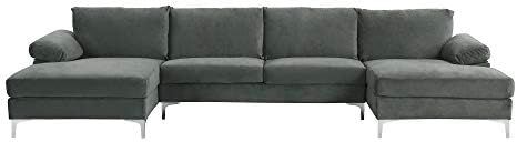 Casa AndreaMilano Modern Large Velvet Fabric U-Shape Sectional Sofa, Double Extra Wide Chaise Lou... | Amazon (US)