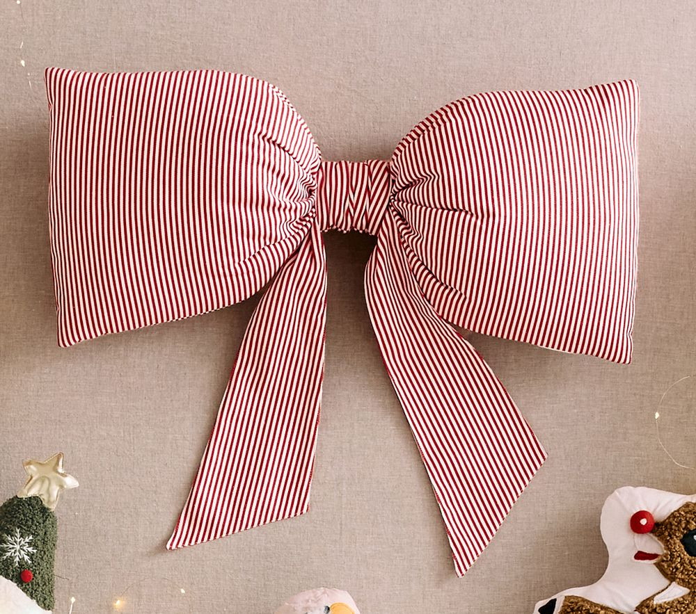 Red Stripe Bow Pillow | Pottery Barn Kids