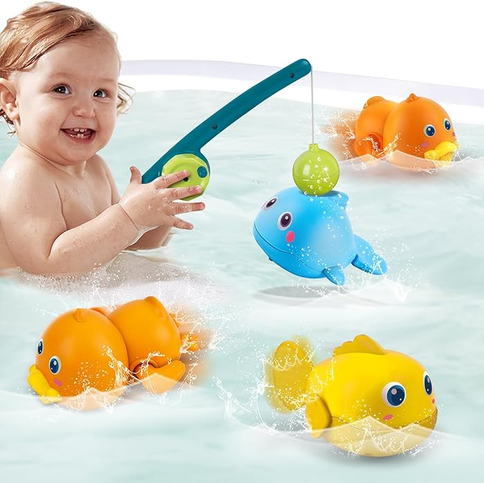 Dwi Dowellin Bath Toys for Toddlers, Magnetic Fishing Games Kids Bathtub Toys, Mold Free Wind-up ... | Amazon (US)