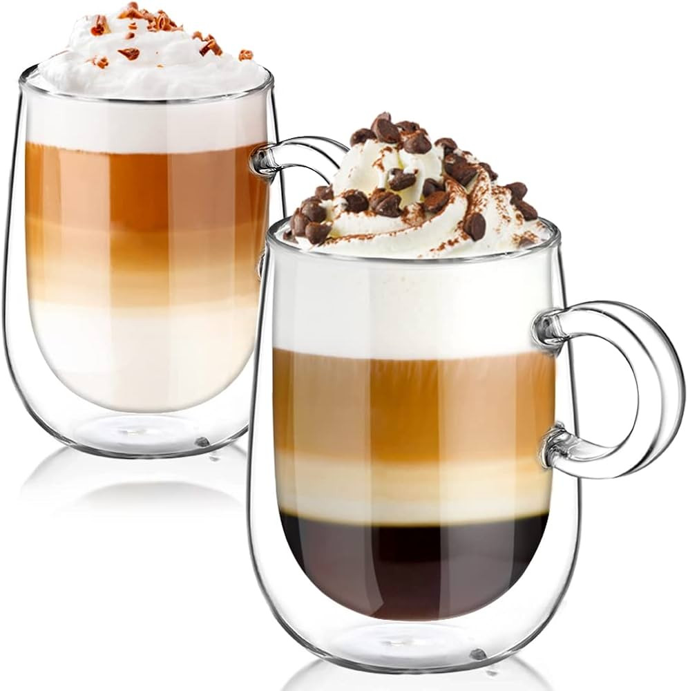 glastal Double Walled Glass Coffee Mug 12 oz Cappuccino Cups Set of 2, Clear Glass Coffee Cups wi... | Amazon (US)