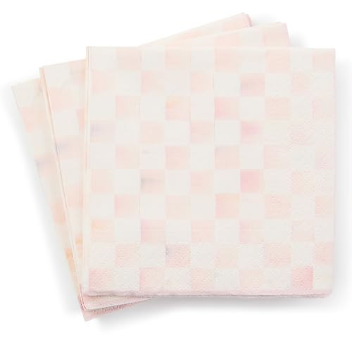 MACKENZIE-CHILDS Cocktail Paper Napkins, Stylish Paper Cocktail Napkins for Parties and More, Pink-and-White Rosy Check | Amazon (US)