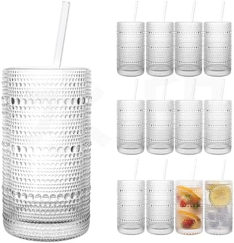 Upgraded Large Capacity 16 oz/480 ml Hobnail Glasses Drinking Set of 12 - Heavy Vintage Glassware | Amazon (US)