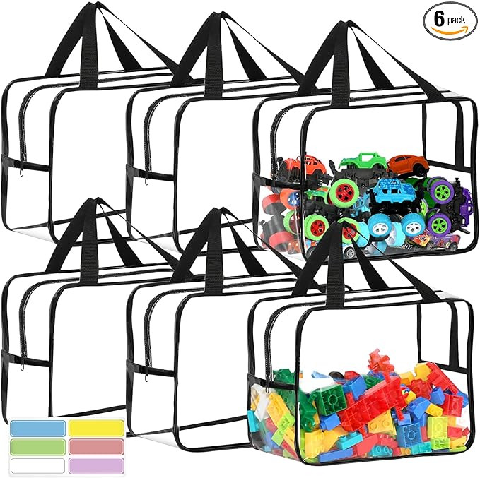6 Packs Widen X-Large Toy Storage Bags 12.6×9.25×6.9In with Labels, Reusable Clear PVC Board Ga... | Amazon (US)