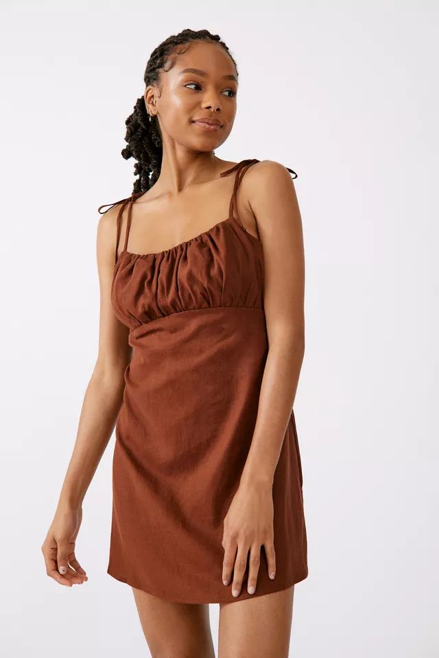 Urban Renewal Eco Linen Ruched Mini Dress | Urban Outfitters (US and RoW)