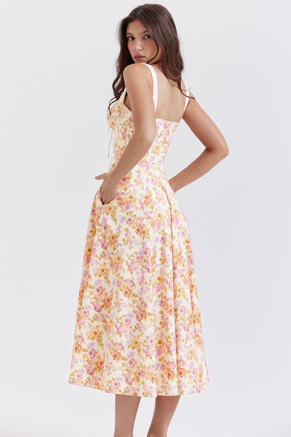 ivory print bustier sundress | House of CB