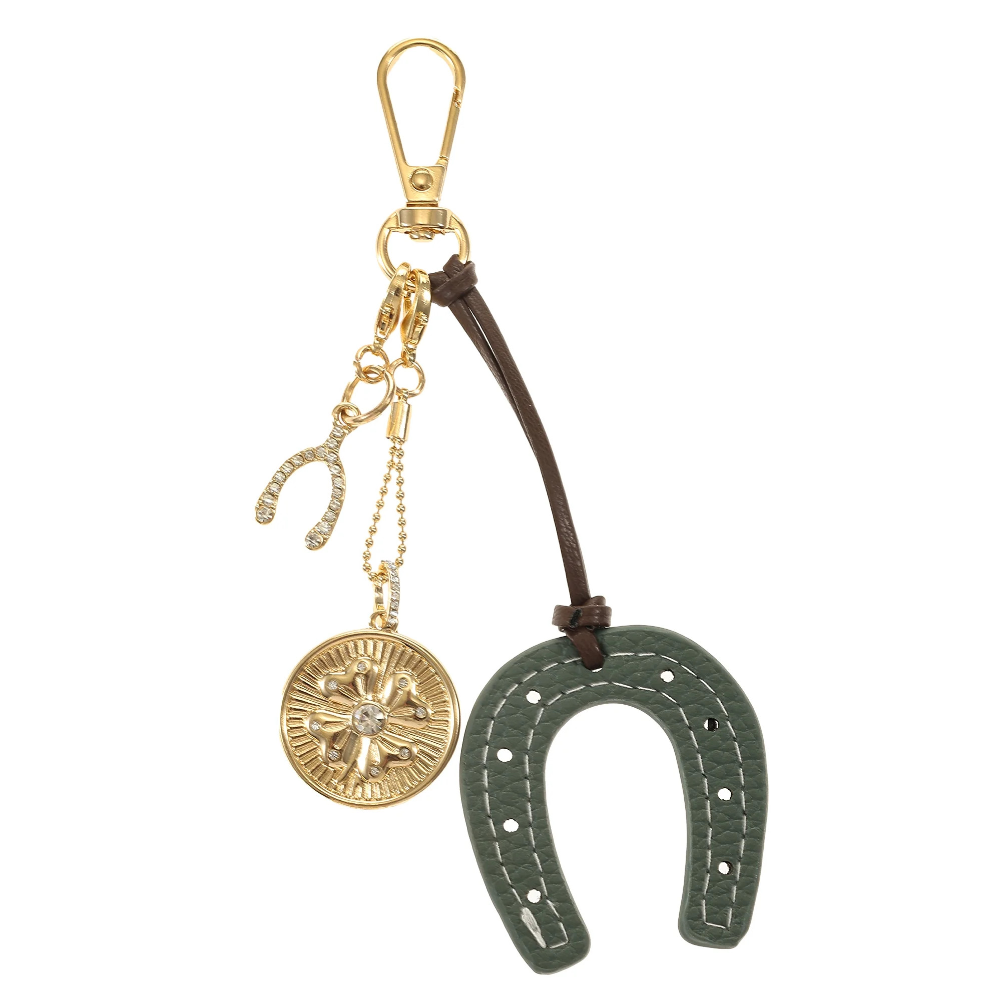 Time and Tru Goldtone and Faux Leather Horseshoe Bag Charm, Green, 1 Piece | Walmart (US)