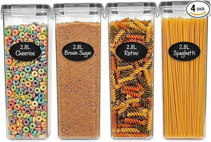 Airtight Food Storage Containers with Lids Set of 4-95 fl. oz Pasta storage Containers, BPA Free ... | Amazon (US)