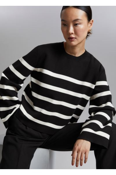 Knitted Jacquard Sweater - White/Black Striped - Ladies | H&M GB | H&M (UK, MY, IN, SG, PH, TW, HK)