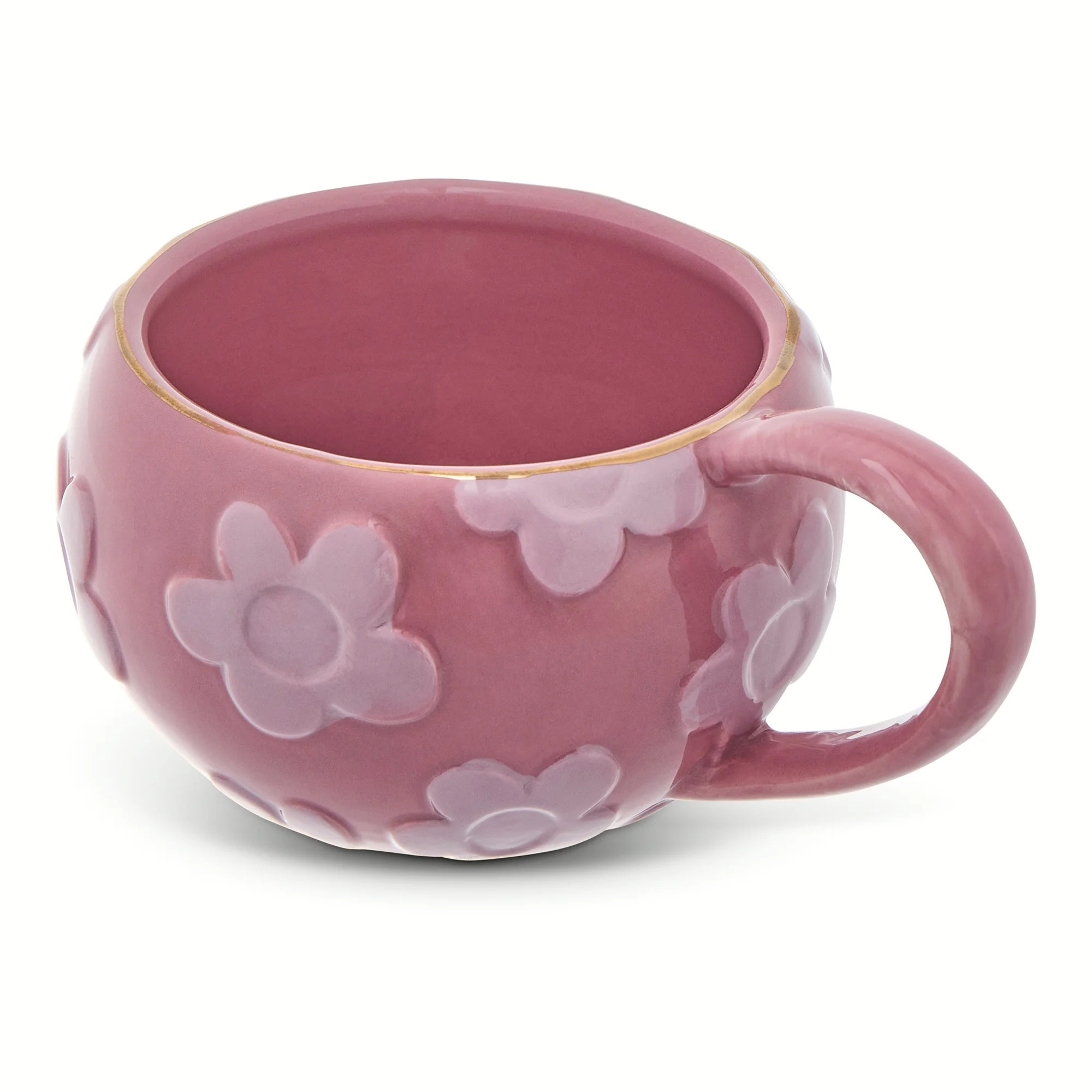 Thyme & Table 13.5 fl oz Embossed Purple Floral Stoneware Teacup Mug | Walmart (US)
