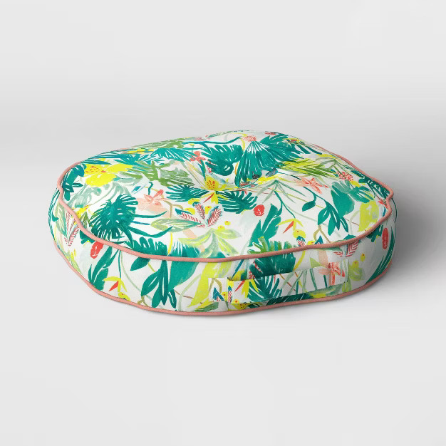 Opal Tropical Print Rounded Outdoor Floor Cushion DuraSeason Fabric™ White/Green - Opalhous... | Target