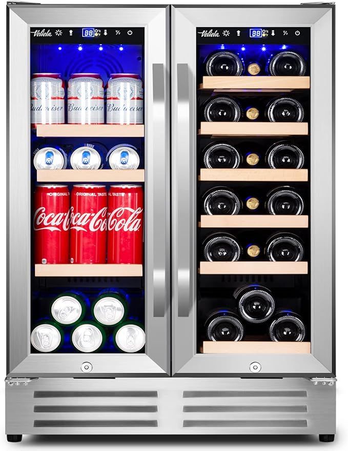 Wine and Beverage Refrigerator,Velieta 24 Inch Dual Zone Fridge with Glass Door, Built-In Cooler ... | Amazon (US)
