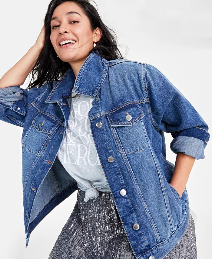 Trendy Plus Size Classic Denim Trucker Jacket, Created for Macy's | Macy's