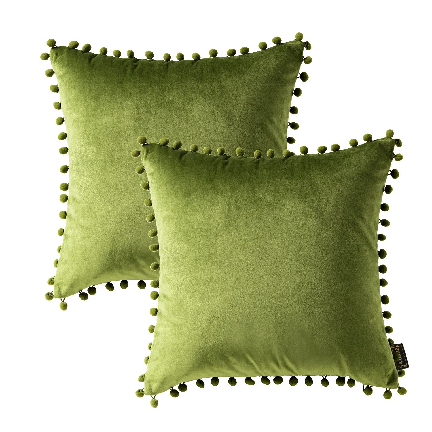 Phantoscope Silky Velvet Series Pom Pom Decorative Throw Pillow With Insert, 22" X 22", Turquoise, 2 Pack | Wayfair North America