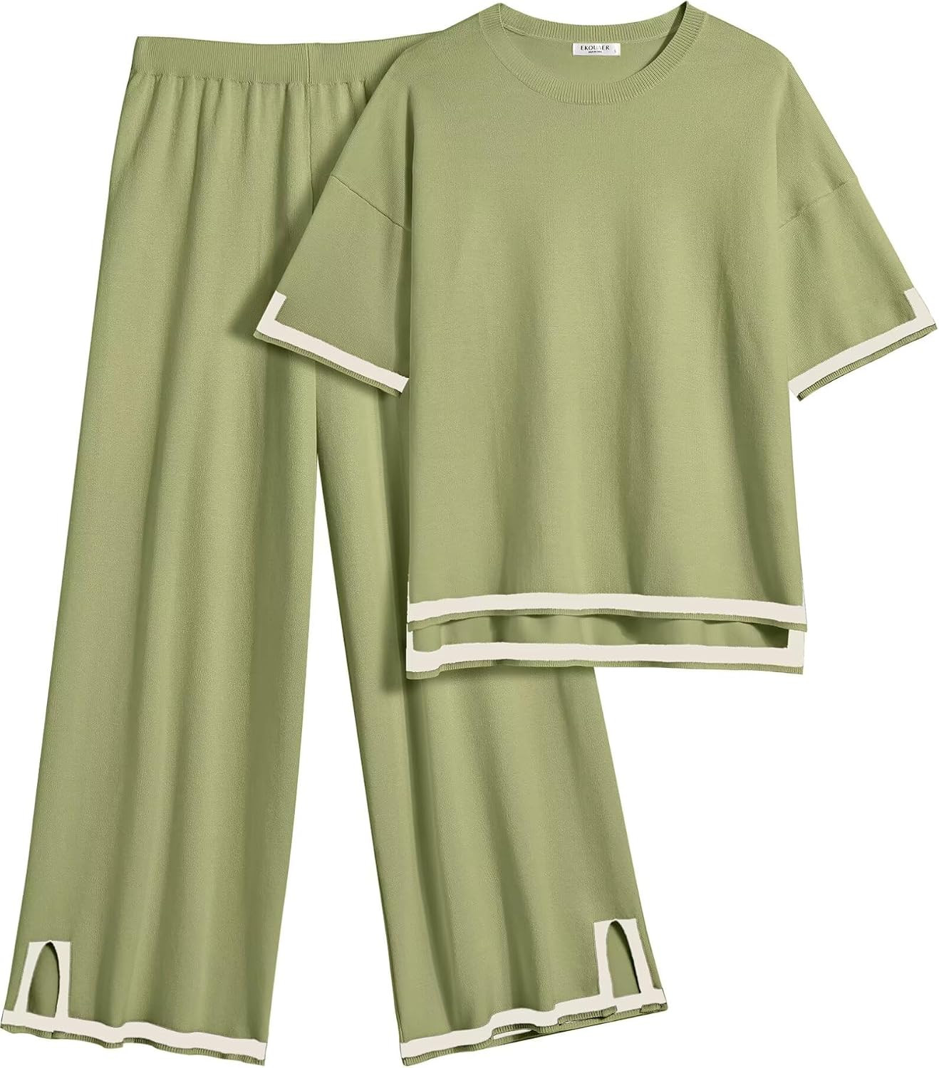 Ekouaer Lounge Set for Women Travel Outfits 2 Piece Sets Short Sleeve Sweater Top Wide Leg Long Pants Loungewear | Amazon (US)