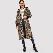 Leopard Print Hooded Coat | SHEIN