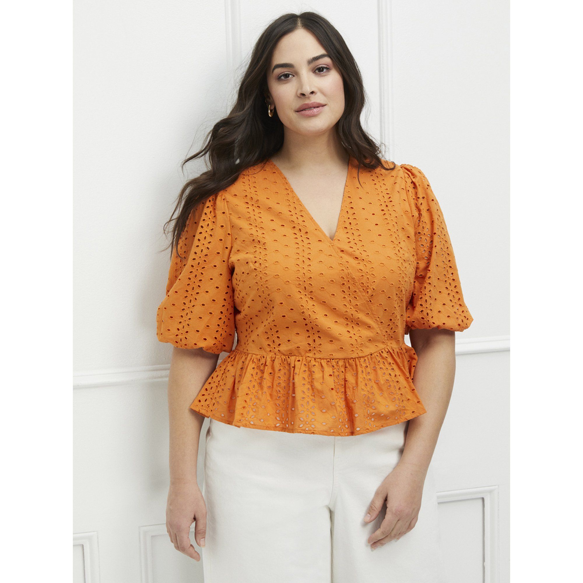 ELOQUII Elements Women's Plus Size Eyelet Peplum Top | Walmart (US)