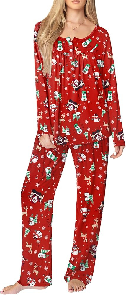 Ekouaer Pajamas for Women Set Fall Long Sleeve Pjs 2 Piece Lounge Set Top & Pants with Pockets So... | Amazon (US)