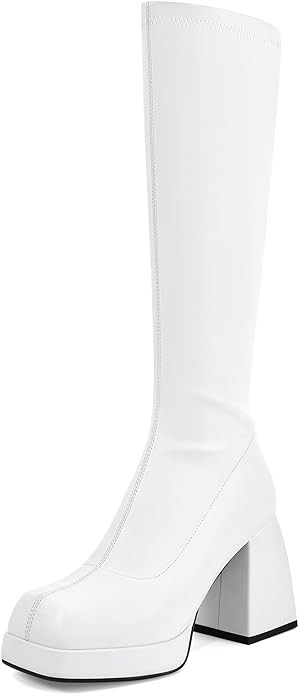 SOVANYOU Women's Go-Go Boots of the 70s Platform Knee High Boots Square Toe Chunky Block Heel Str... | Amazon (US)