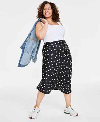 Plus Size Polka Dot Midi Slip Skirt, Created for Macy's | Macy's